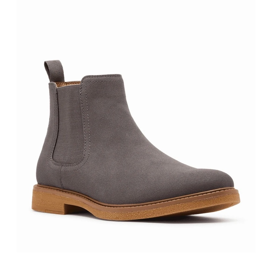 Madden NYC Men's Faux Suede Mistery Gray Chelsea Boots with Tan Sole Slip On